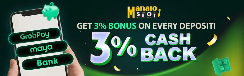 Exclusive promotional banner on MANALOSLOT showing bonus offers and rewards